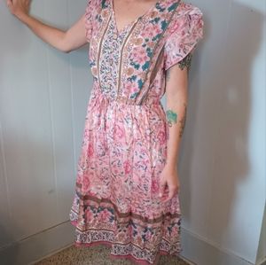 Pink Floral Print Midi